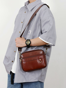 Sac à bandoulière vintage en cuir PU pour téléphone portable, sac à bandoulière en cuir pour homme, sac messager en cuir véritable pour homme - Product Image 5