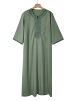 Thobe de style marocain haut de gamme personnalisé avec broderie en corde, poche latérale, manches courtes, Bisht, vêtements turcs, Kaftan, Abaya XXL pour hommes musulmans