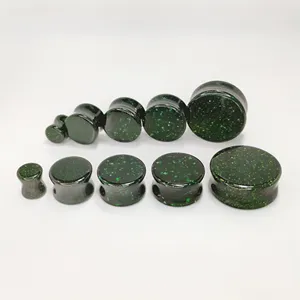 Flat ear gauges plugs green sand stone gemstone organic body piercing jewelry extender ears for wholesale