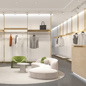 Exhibidor de Ropa para Hombre, Diseño Dorado, Mueble de Acero Inoxidable, Columna Superior de Pared, Estante Simple para Tienda de Ropa - Product Image 5