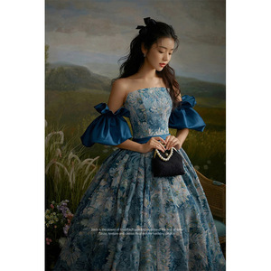 Elegant Off-Shoulder Floral Ball Gown Empire Waistline Straps Evening Dress For Birthday Parties Coming Of Age Ceremony - Product Image 3