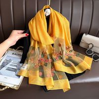Châle élégant pour femme musulmane, long, en gaze de polyester, anti-UV, orné de perles, broderie simulée fleur de bégonia, coupe-vent et léger