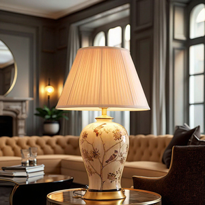 Lampes de table en céramique décoratives d'animaux, style européen moderne, oiseaux blancs et fleurs, faites à la main, hôtel, chambre à coucher, LED électrique, blanc chaud - Product Image 3