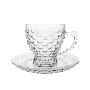 Taza de <span class=keywords><strong>café</strong></span> de vidrio con Juego de platillos, venta al por mayor, taza de agua de vidrio Simple europea para el hogar, taza de té de cristal resistente al calor - Product Image 3
