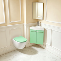 Ensemble de meuble-lavabo mural d'angle en MDF pour salle de bain avec lavabo en céramique et armoire à miroir verte