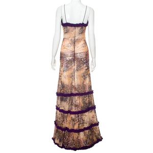 ZHEZHE été froufrous licou maille imprimé découpé dos nu fendu Maxi <span class=keywords><strong>robe</strong></span> femmes élégant froncé dentelle Sexy robes transparentes - Product Image 5