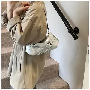 กระเป๋าสะพายไหล่ผู้หญิง แฟชั่นหนัง PU กระเป๋าใต้วงแขนดีไซน์ย้อนยุค กระเป๋าทรงอานม้าสำหรับผู้หญิง - Product Image 2