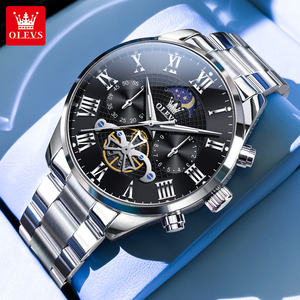   Montre à quartz de luxe pour homme, style tourbillon, étanche, en acier inoxydable, avec phases de lune, chiffres romains, logo personnalisé, fabrication OEM 3640 - Product Image 1