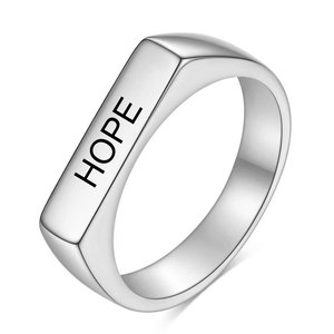 Bague en acier inoxydable gravée au laser Faith, 4 mm, bijoux géométriques minimalistes pour femmes, cadeau - Product Image 2