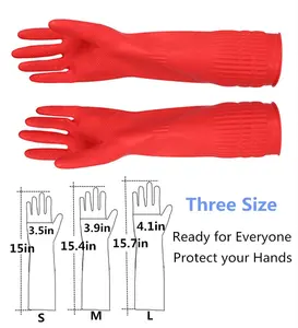 Guanto invernale caldo impermeabile pesante coreano manica extra lunga 45 cm guanti di gomma rossa con cotone all'interno