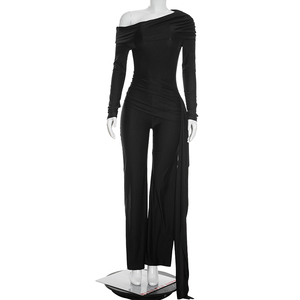 Combinaison <span class=keywords><strong>femme</strong></span> Viviblook Q25JP441, col en V, manches longues, plissée, ruban, jambe droite ample, combinaison <span class=keywords><strong>femme</strong></span> - Product Image 1