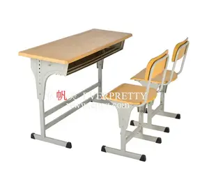 Classroom Furniture 2 Seater College Steel School Desk Wooden Double Student Desks and Chairs