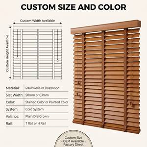 Tende Veneziane in <span class=keywords><strong>Legno</strong></span> con Lamelle da 50mm in Paulownia Tinta, Sistema a Corda, Protezione UV, Controllo Luce Integrato, Misura Personalizzata, Orizzontali - Product Image 6