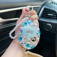 Miroir de maquillage pendentif cristal verre miroir métal porte-clés