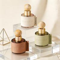 Diffuseur de parfum cylindrique de luxe en verre, avec étui en cuir personnalisé et bouchon en bois, contenant pour parfum d'intérieur