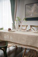 Ensemble de linge de table de style rustique campagnard naturel avec nappe, serviettes et anneaux en dentelle, coffret cadeau pour la salle à manger