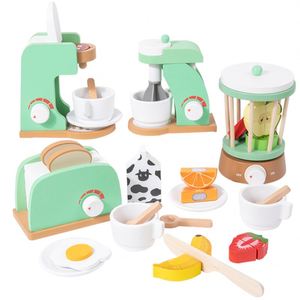 Kids Wooden Pretend Play Kitchen Appliances Toy Set with Coffee Maker <b>Machine</b> Blender Mixer and Toaster - Product Image 6