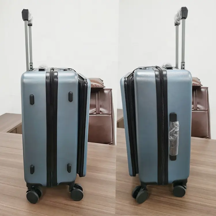 New Product Luggage Front Open Trolley Travel Bag Carry on Spinner estuches de viaje Suitcase With usb