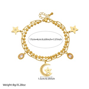 Star <b>Moon</b> Charm <b>Bracelet</b> Gold Plated Zinc Alloy Double Layer Pendant Jewelry Gift - Product Image 4