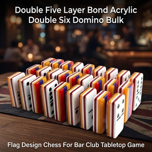 Deux jeux de <span class=keywords><strong>dominos</strong></span> double six en acrylique à cinq couches, 28 pièces, design <span class=keywords><strong>drapeau</strong></span> national, pièces d'échecs en plastique pour jeux de table de bar et de club - Product Image 1