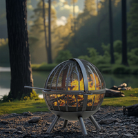 Zhongpin extérieur 35 "pinces à feu en métal bois de chauffage grappins à bûches Portable Mini foyer Table Top boule ronde foyer enduit de poudre