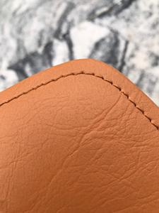 Modern Leather Ottoman <b>Stool</b> with Wood Base Midcentury Design Home Furniture - Product Image 3