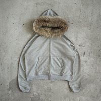 Sweat à capuche zippé personnalisé avec logo, strass, imprimé numérique style urbain, bordure de capuche en fausse fourrure, automne, écologique, imperméable