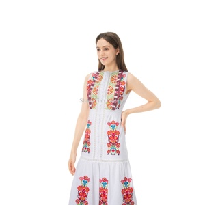 Vestido Blanco de Moda para Mujer, sin Mangas, con Cuello Redondo, Estampado Floral Personalizado del Fabricante, Ropa al por Mayor - Product Image 5