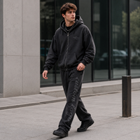 Conjunto de Dos Piezas Personalizado: Sudadera con Cremallera y Gráfico Tonal en el Pecho, Pantalones Deportivos Holgados, Ropa Deportiva Casual para Hombre