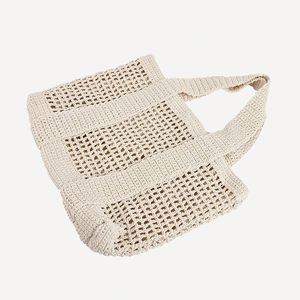 Large Capacity Casual Cotton Woven Shoulder <b>Bag</b> New Hollow <b>Straw</b> Design Seaside Holiday Beach Mesh Handbag - Product Image 4