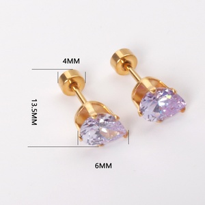 Pendientes al por mayor para bebés, aretes de metal con circonita brillante y colorida para mujer, conjuntos de aretes de acero inoxidable para niños - Product Image 3