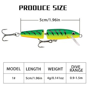 1PCS Leurre de pêche Minnow 5cm/7cm/9cm/11cm, Crankbait multi-sections articulées pour Carpe, Brochet, Achigan, Pêche - Product Image 5