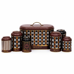 Kontensan 7 Pcs Round Tin <b>Box</b> Kitchen Set with Dome Lid <b>Vintage</b> Circus Elegance Design - Product Image 2