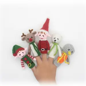Títeres de dedo de Navidad de ganchillo Títeres de dedo de animales Amigurumi de algodón tejidos a mano