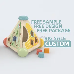 Juguetes triangulares de actividad Musical educativa de madera 4 en 1 para niños, cubo Montessori de <span class=keywords><strong>aprendizaje</strong></span> multifuncional, laberinto sensorial para bebés - Product Image 1