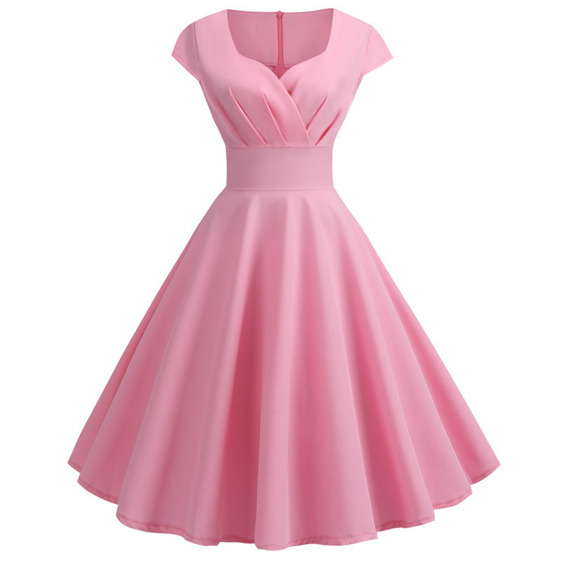 GownTown 1950s Women's Midi Shirt Dress - Cocktail Dress With Belt, Lace Top, Swing Skirt & Pockets, Pink, Size X-Large