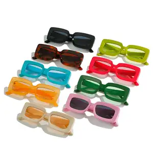 Kacamata hitam transparan persegi kecil jeli Macaron Retro kacamata hitam kualitas tinggi wanita kacamata persegi panjang berwarna