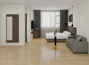 Muebles de Dormitorio para Proyectos Hoteleros de 3 Estrellas, Personalizados OEM, Cama Moderna de Madera de Perfil Bajo con Cabecera Tapizada, Armario y Mueble para TV - Product Image 4