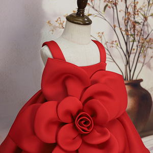Abito da principessa <span class=keywords><strong>rosso</strong></span> da ragazza con disegno floreale 3D senza maniche abito gonfio per la festa di compleanno della ragazza dei fiori natale - Product Image 4