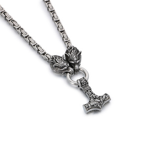 Collana bizantina KALEN Punk acciaio inossidabile <span class=keywords><strong>con</strong></span> <span class=keywords><strong>ciondolo</strong></span> testa di <span class=keywords><strong>lupo</strong></span> nordico - Product Image 2