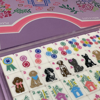 Set Mahjong Mewah 2 Lapis Akrilik Berukir Motif Hewan Amerika Tema Anjing La Fete Pink Biru