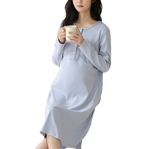 Camisón de maternidad de algodón puro al por mayor con almohadilla en el pecho pijama de <span class=keywords><strong>lactancia</strong></span> posparto medio y largo falda de hogar de confinamiento - Product Image 6