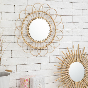 Specchio da Parete per Soggiorno, Cornice Rotonda <span class=keywords><strong>in</strong></span> Rattan Intrecciato a Forma di Girasole, Decorazione da Parete, Stile Vintage Francese Boho - Product Image 4
