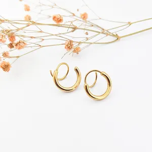 Double Loop Spiral Binding Wire Twin Ring Sailing Latest Design Copper Plated 14k Real Gold Spiral Double Loop Twisted Earrings