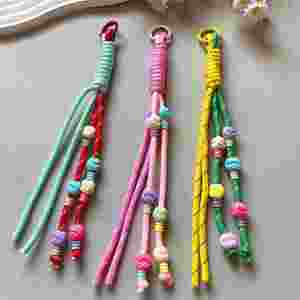 Llavero de cordón trenzado colorido para mujer, colgante de cuentas para bolso, decoración para equipaje y teléfono móvil - Product Image 3