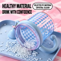 Bouteille d'eau en plastique réutilisable de 600 ml avec logo personnalisé, double paille et poignée, motif Gingham, pour vente en gros