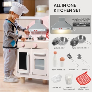 Petit ensemble de jeu de <span class=keywords><strong>cuisine</strong></span> <span class=keywords><strong>en</strong></span> <span class=keywords><strong>bois</strong></span> rose crémeux pour tout-petits de 3 à 8 ans comprenant un robinet de hotte de four à glaçons à induction - Product Image 5
