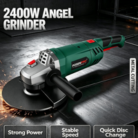 Meuleuse d'angle électrique professionnelle industrielle DIY 2400W 6500 tr/min 230mm avec interrupteur coulissant, moteur à balais, disque de meulage et poignée portable