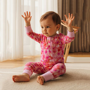 Fabrieks-OEM opvouwbare manchet baby pyjama's onesie bamboe kleding 2-weg rits romper baby bodysuit op maat gemaakte bamboe baby romper - Product Image 2