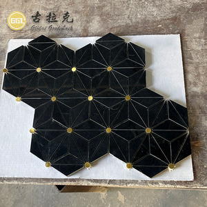 Đơn giản hoa mẫu Nero MARQUINA Đen Đá Cẩm Thạch Gạch Mosaic với Brass dots cho tường nội thất sàn Back-Splash thiết kế hiện đại - Product Image 3